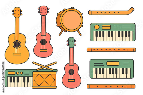 Colorful collection of musical instruments for creative expression and fun in various music activities