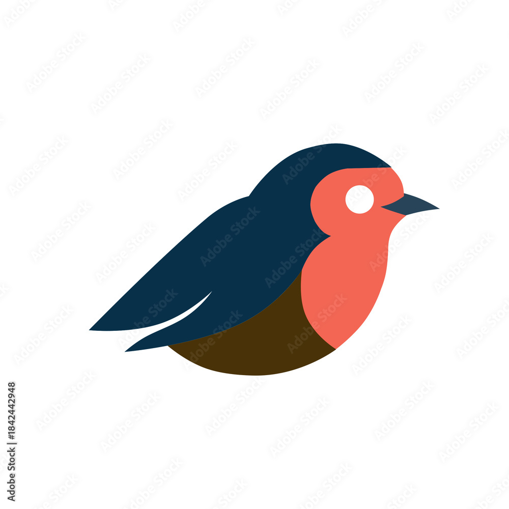 Fototapeta premium Illustration of cute stylized illustration of a robin bird in profile view, simple flat design, isolated on white background