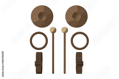 Unique arrangement of brown kitchen utensils on a flat surface showcasing modern design and functionality