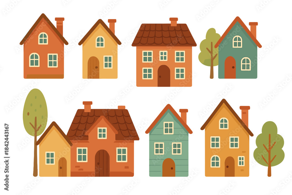 Fototapeta premium Various colorful houses arranged in a neat row showcasing different architectural styles and designs