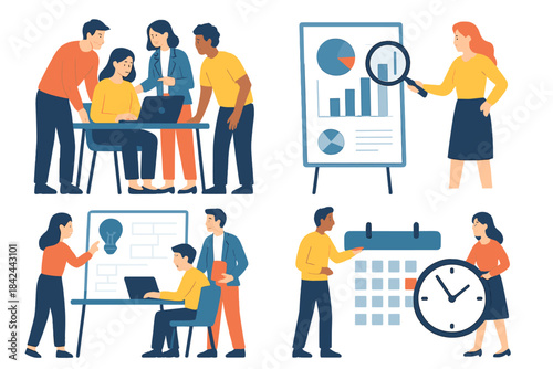 Business team collaboration analyzing data planning strategy and managing time schedule