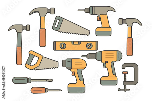 Essential tools for home improvement projects and DIY tasks displayed in an organized layout