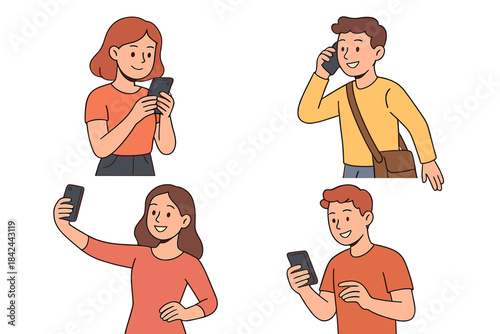 Young people using mobile phones for communication and social media activities