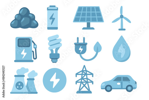 Energy sources and symbols representing renewable power and sustainability efforts in modern society