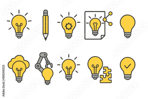 Creative and innovative light bulb icons representing ideas and concepts for design and inspiration