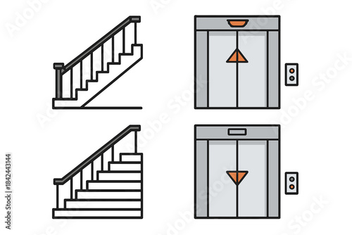 Staircase and elevator door icons for vertical movement between building floors