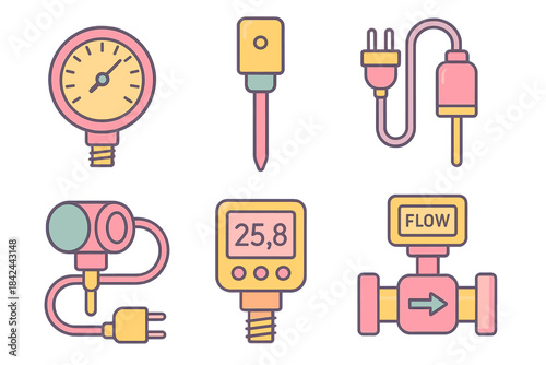 Tools and devices for measuring pressure, flow, and electrical connections in a pastel design
