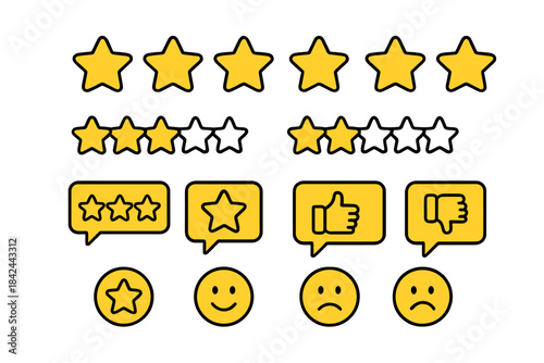 Different symbols representing customer feedback and satisfaction displayed in a simple design format