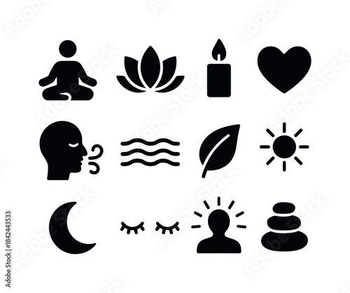 Inner Peace Icon Set. Inner peace. Solid icon set of inner peace