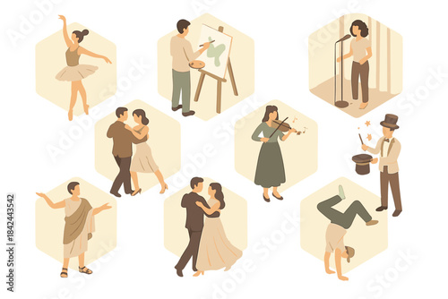 Diverse artistic expressions showcased in a vibrant collection of creative activities and performances