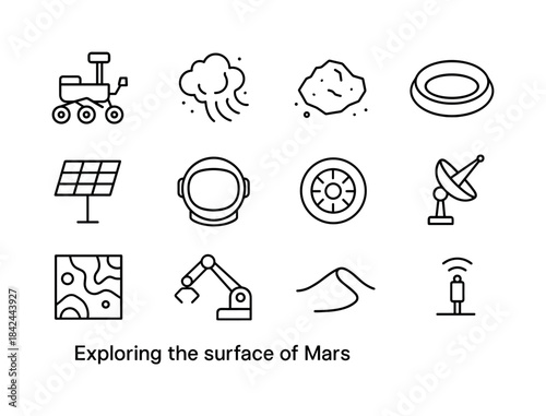 Mars Exploration Icons. Exploring the surface of Mars. Line icon