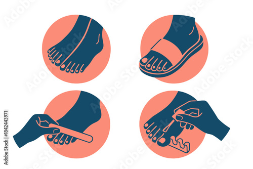 Bare feet filing, polishing, and wearing sandals during foot care and pedicure process