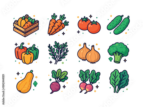 Colorful Vegetable Harvest Icons. vegetable harvest. Colorful is
