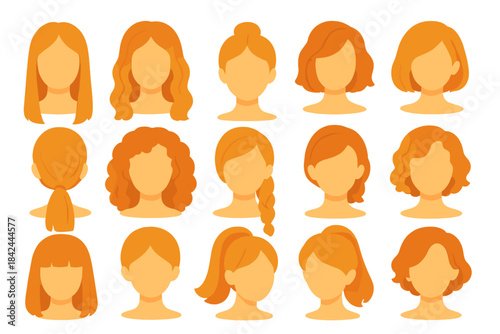 Variety of orange hair styles displayed in a simple and colorful design for inspiration and creativity