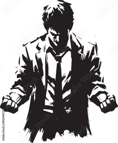 Intense Emotion: Sumi-e Style Illustration of a Man with Clenche