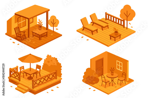 Cozy outdoor spaces with deck seating and plant decorations for relaxation and enjoyment