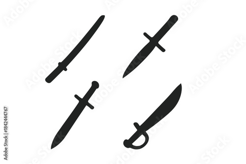 Photography Collection of four distinct swords arranged in a creative style with varying bla