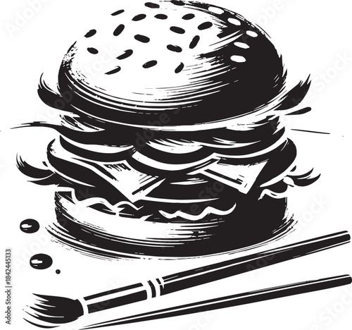 Bold Brushstroke Burger: A Hand-Drawn Food Illustration with Sum