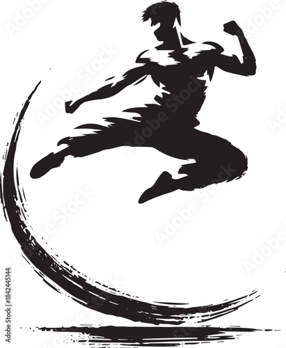 Dynamic brushstroke illustration of a leaping man in a minimalis