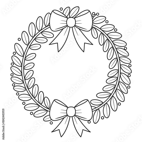 A delicate wreath illustration with a bow perfect for seasonal designs