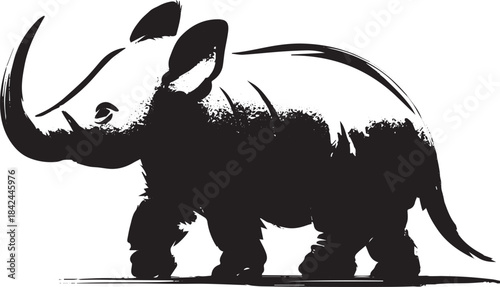 Monochrome indricotherium illustration rendered in a minimalist