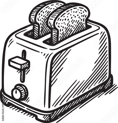 Toaster with bread slices kitchen appliance hand drawn bold marker illustration