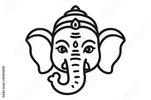 Minimalist Hindu deity Ganesha head icon featuring simple black and white outline design