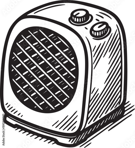 Portable heater electric home appliance hand drawn bold marker illustration