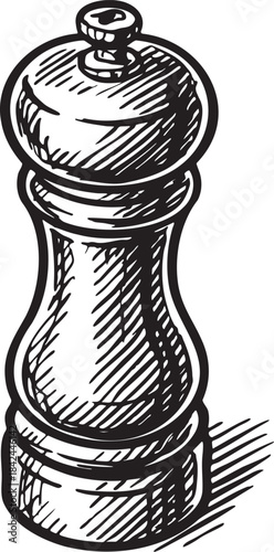 Pepper mill grinder kitchen seasoning tool hand drawn bold marker illustration