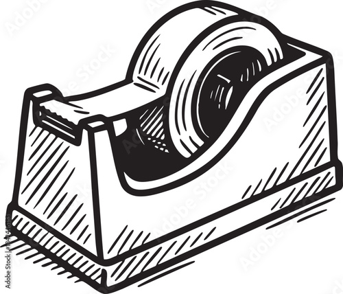 Tape dispenser office supply hand drawn bold marker illustration