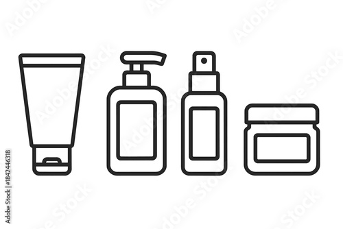 Essential set of beauty and skincare product packaging containers outline symbols