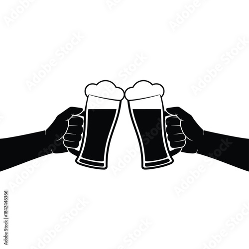 A cheerful toast two hands clinking beer mugs in a simple illustration