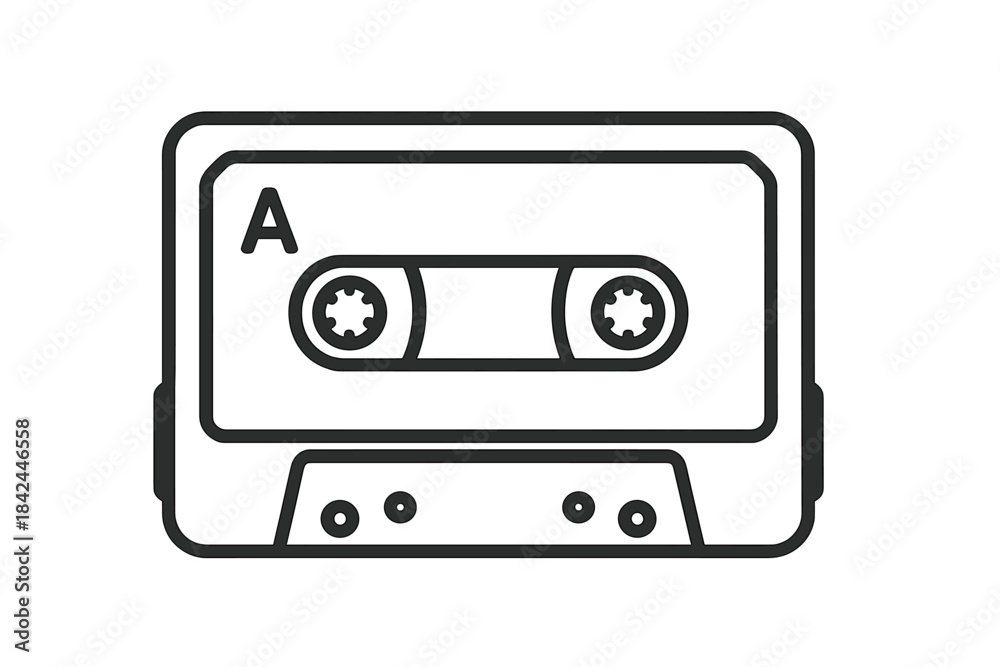 Fototapeta premium Minimalist outline drawing of a retro audio cassette tape for music recording