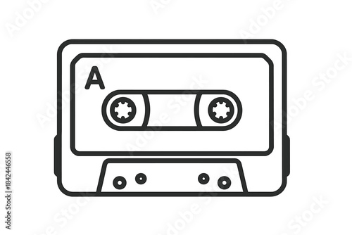 Minimalist outline drawing of a retro audio cassette tape for music recording