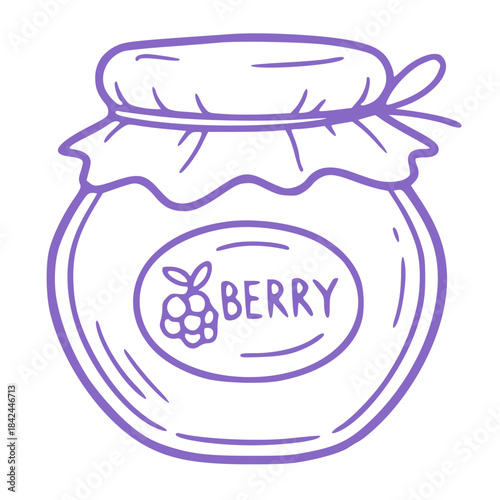 Cute berry jam jar outline illustration