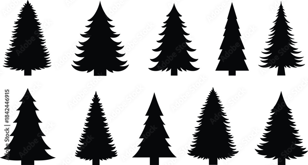 Obraz premium Christmas Tree Silhouette Bundle for Holiday Decorations.