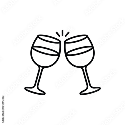 A cheerful toast two wine glasses clinking in a simple line drawing