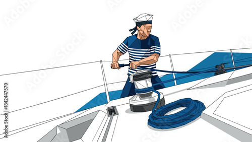 Geometric sailor rigging on yacht in abstract nautical design