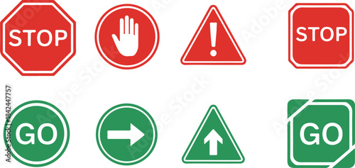 Collection of Red Stop and Green Go Traffic Signs and Symbols stop sign go sign