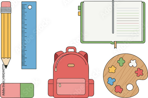 Flat Minimal School Elements Set for Education Design.