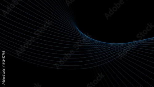 Abstract Blue Wavy Lines Forming a Swirl on a Black Background image photo