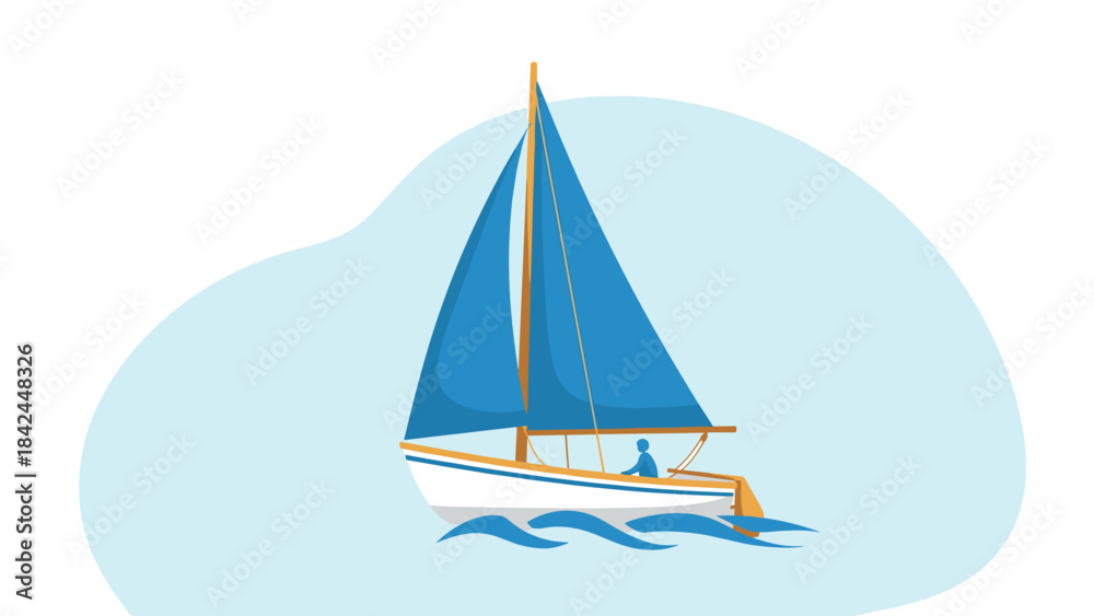 Fototapeta premium Sailing boat on calm sea in minimalist design with blue tones