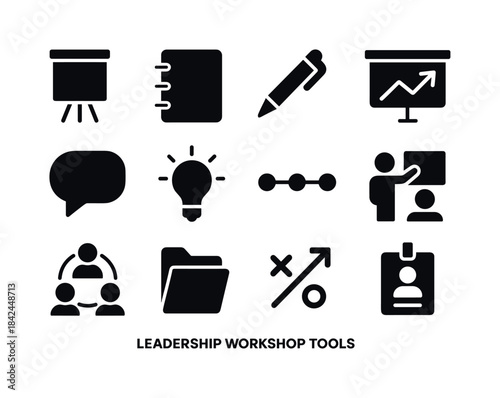 Leadership Tools Icons. Leadership workshop tools. Solid icon se