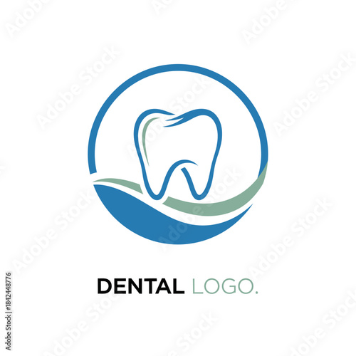 Modern dental logo featuring a stylized tooth encapsulated in a circular