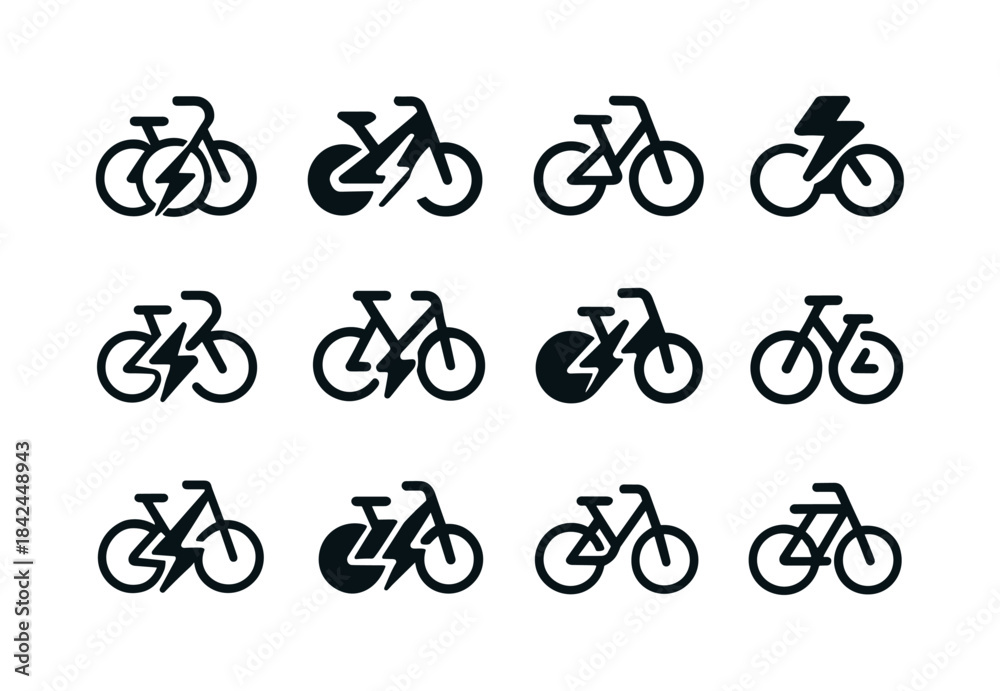 Obraz premium Electric Bicycle Logos. Electric bicycles. Icon set. Set Logo of