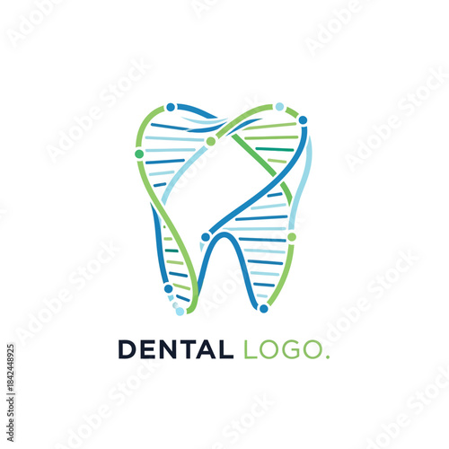 Modern dental logo design integrating tooth outline with DNA double helix