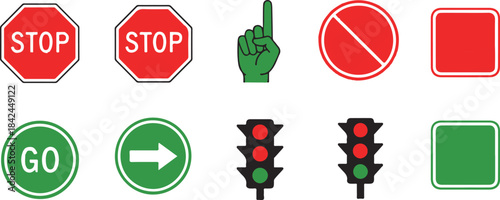 Traffic Light and Stop Signs Collection vector illustration