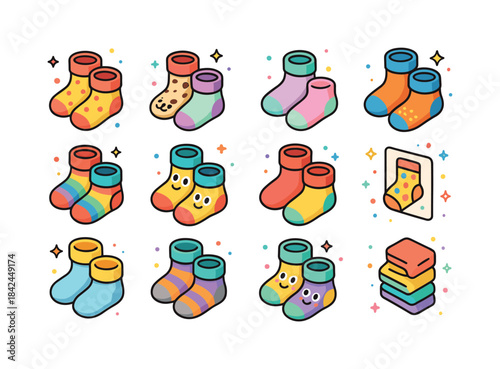 Colorful Kids' Socks Icons. Kids