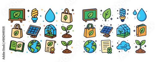Eco-friendly icons: sustainable energy, green living, and enviro