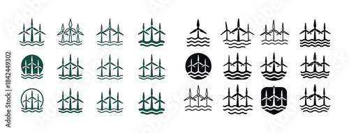 Wind turbine icons set: eco-friendly energy symbols for renewabl
